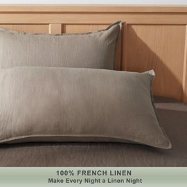 TOSMO 100% Linen Pillowcase Standard Size, Set of 2, Stone Washed Pillowcases Envelope Closure, Soft and Durable Pillow Cases, 20" X 26", Taupe