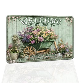 Hesanqian Funny Garden Metal Signs Welcome to My Garden Yard, Backyard, Patio Rustic Gardening Decor, 8 x 12 Inch