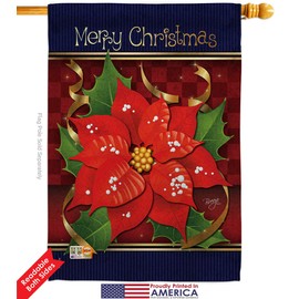 Breeze Decor Christmas Poinsettia Love House Flag Set Winter Santa Marry Xmas Present Reindeer Season Wintertime Snow Small Decorative Gift Yard Banner Double-Sided Made in USA 28 X 40
