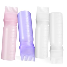 Healeved 4 Pack Hair Oil Bottle Comb Applicator for Dyeing Root Comb Applicator Bottles for Hair Care Graduated Scale