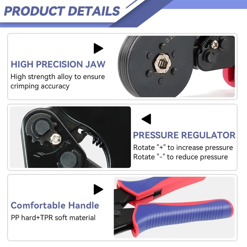 YMYP Ferrule Crimping Tool AWG 23-7 (0.25mm²-10mm²) with 1900PCS Ferrules