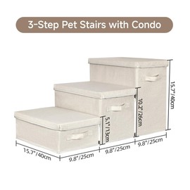 WEAVELYRICS Pet Stairs with Storage, Pet Step for Small Dogs and Cats, 3-Step Folding Pet Steps with Zip, Cat Stairs Dog Steps for Bed, Couch and Car Ramp (Beige, 3 Steps no Condo)