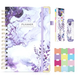 Ospelelf Undated Mini Planner Daily Spiral Binding Weekly Monthly Hardcover Calendar Planners with Stickers 12 Months Productivity Aesthetic Journey Booklet Size Purple Marble