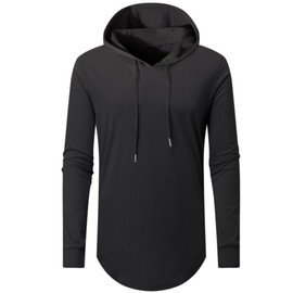 Aiyino Mens Hipster Hip Hop Long Sleeve Longline Pullover Hoodies Shirts (US M, 01 Black)