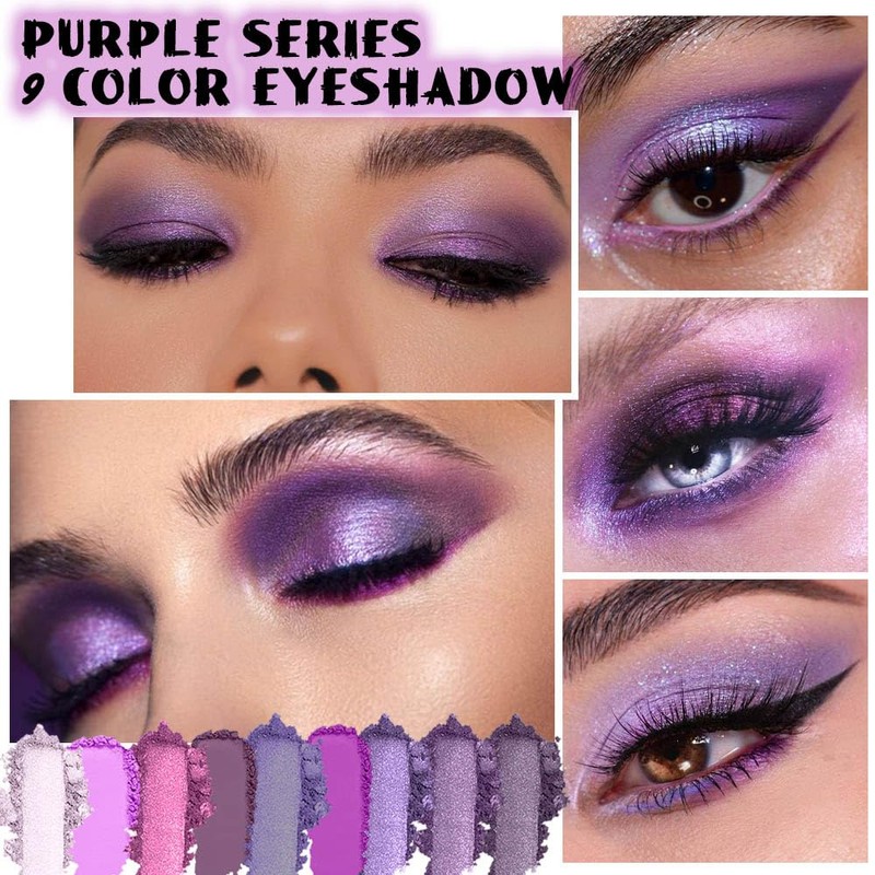 evpct 9 Colors Purple Pink Lavender Glitter Shimmer Matte Eye