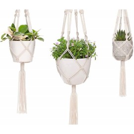 Aain Macrame Cotton Plant Hanger [without Pot] | Rope Flower Pot Holder for Indoor Outdoor Balcony Garden | Home Decor Pot Hanger 1 Pack - M4, Off White