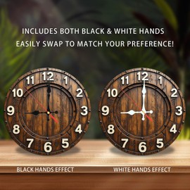 Rustic Wood Wall Clock Large Farmhouse Decor 10-Inch Wooden Wall Clock, Silent Movement, Battery Operated (AA Batteries Not Included), Artistic Home Decor, Perfect for Home Accents