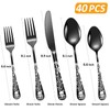40-Piece Black Skull Silverware Set for 8, Flatware Set Stainless