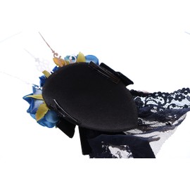 C-79-3 Skeleton Hand with Bow Blue Roses Lace Hair Clip Gothic
