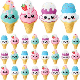 Gemscream 24 Pcs Plush Ice Cream Cones Toys, 4 Styles, Soft and Cuddly Soft Stuffed Toys, Plush Party Supplies, Cute Ice Cream Theme Decorations and Supplies