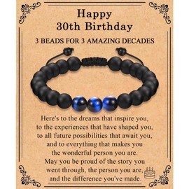 TEVOP 30th Birthday Gifts for Men, Blue Beads Bracelet Mens 30th Birthday Gifts for Him Son Grandson Brother Friend, Perfect 30th Birthday Ideas
