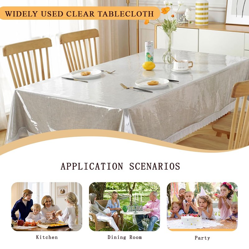 PVC Lace Table Cloth, Clear Waterproof Plastic Table Cover with