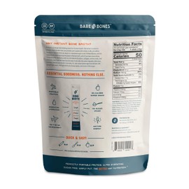 Bare Bones Beef Bone Broth Instant Powdered Mix | Rich Savory Packets on-the-Go No Artificial Flavors | 100% Grass Fed Keto & Paleo Friendly | Sticks 10g Protein | 32 Pack