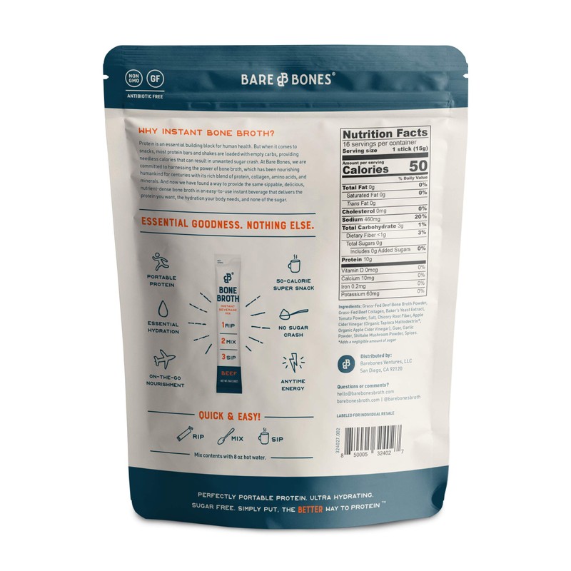 Bare Bones Beef Bone Broth Instant Powdered Mix | Rich