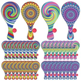 VioraWhite 36 Pcs Psychedelic Paddle Ball Funny Paddle Ball with String Set Vintage Retro Multi-item Party Favor Prizes Packs Indoor and Outdoor