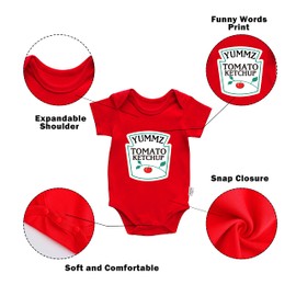 AOUYOA Baby Twins Baby Bodysuit Yummz Ketchup Mustard Baby Gifts Birth Funny Baby Clothes, ketchup short