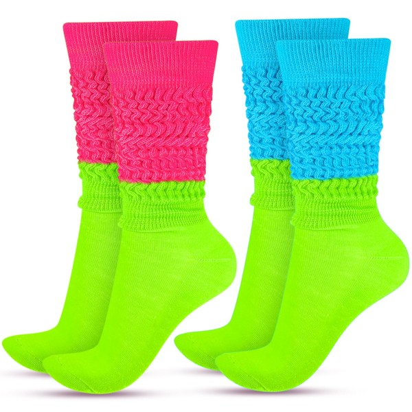 JenPen 2 Pairs Neon Slouch Socks for Women 80s 90s