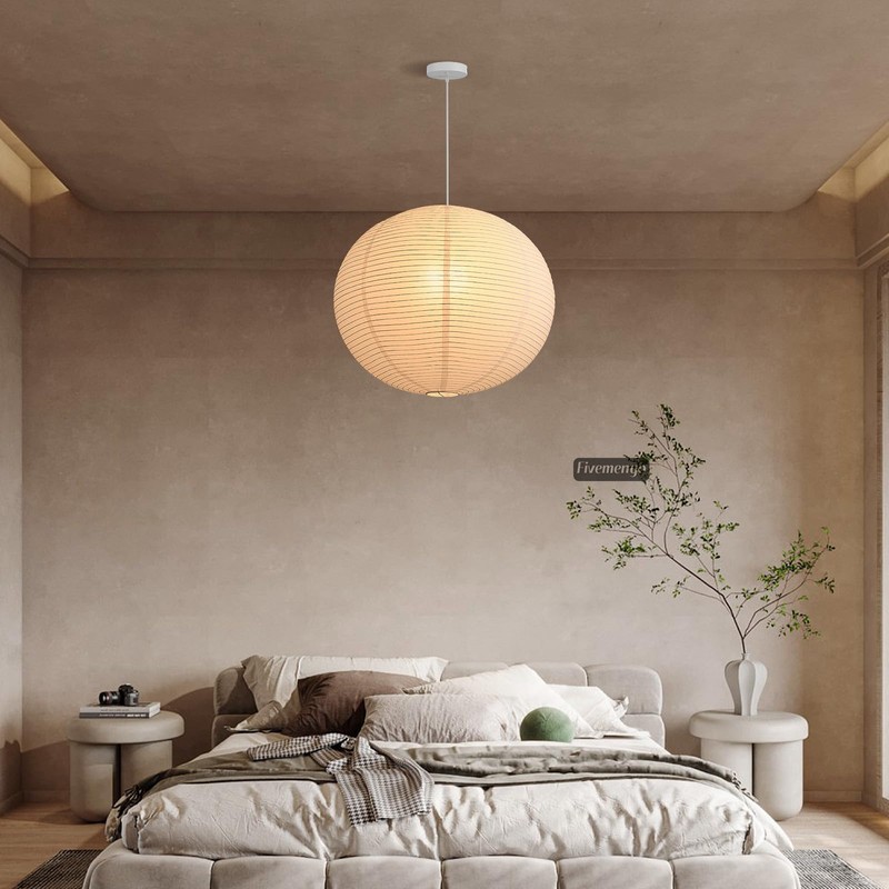 Fivemengo Large Rice Paper Pendant Light Kit, 20in White Globe