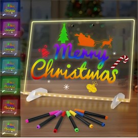 13.7x10Inch LED Drawing Board for Kids,7-Color Light Modes LED Note Board with Colors,Neon Art Light Up Acrylic Dry Erase Boards with Stand,7 Markers Sketching Holiday Gift Toy for Kids/Girls/Teens