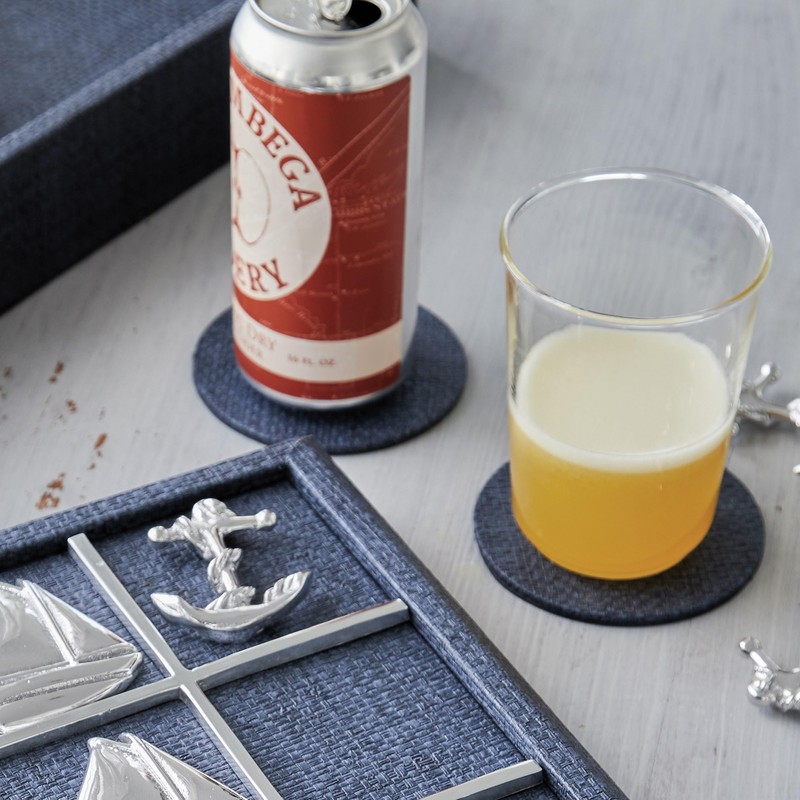 MARIPOSA Indigo Faux GRASSCLOTH Signature Coaster Set | Blue |