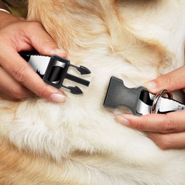 Buckle-Down Plastic Clip Collar - Mustaches White/Black - 1/2" Wide - Fits 9-15" Neck - Large