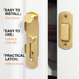 Sayayo Thicker Gate Lock Door Latch Small Gate Bolt Sliding Door Lock for Wooden Gates Internal Door Garden Stainless Steel Gold, 180° 2.5MM Thickness