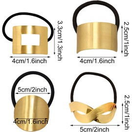 Honbay - 4 puños geométricos de metal a la moda, envolturas decorativas, soportes elásticos para cola de caballo, accesorios para el cabello para mujeres