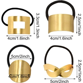 Honbay - 4 puños geométricos de metal a la moda, envolturas decorativas, soportes elásticos para cola de caballo, accesorios para el cabello para mujeres