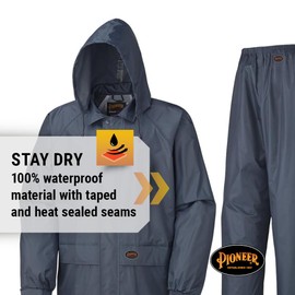 Pioneer Waterproof Rain Suit for Men - Lightweight Rain Gear for Work - Includes Jacket, Pants - 2 Pockets - Navy Blue