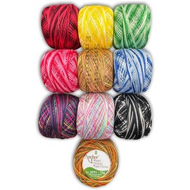 Set of 10 Colourful Double Shade Rainbow Variegated Cotton Balls Anchor Crochet Cotton Embroidery Thread Balls Size 8 Pearl Cotton Balls (85 Meters Each) pkg of 10 Must Have Colours UK
