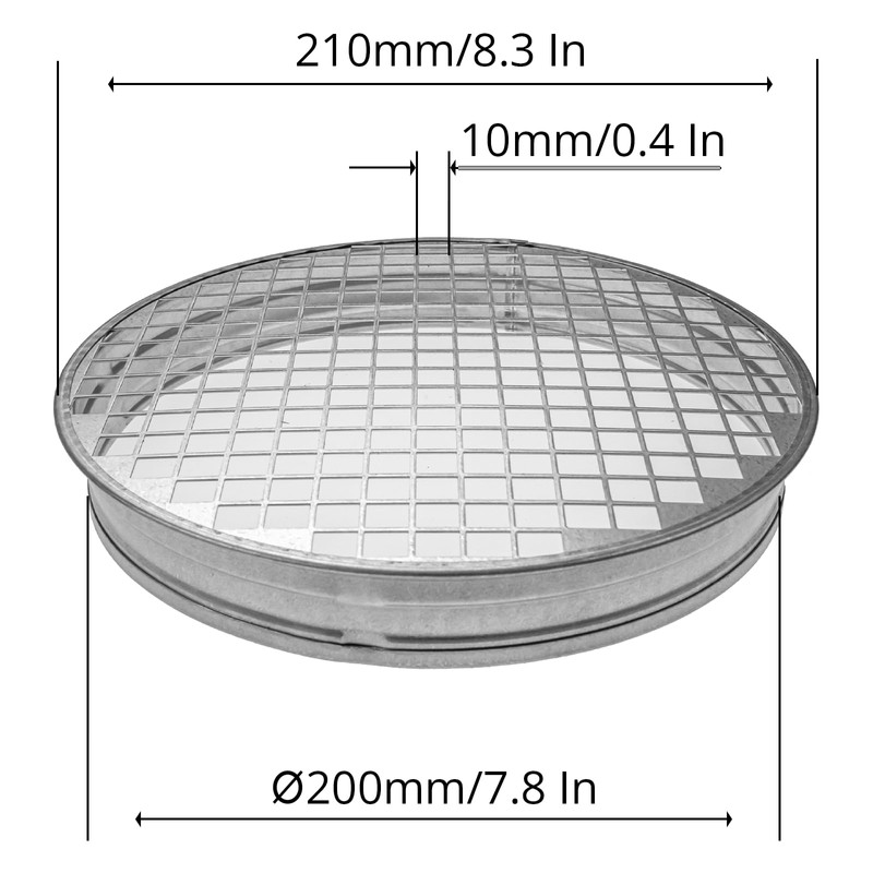 200mm Duct End Cap with Aluminium Mesh - Round Stainless