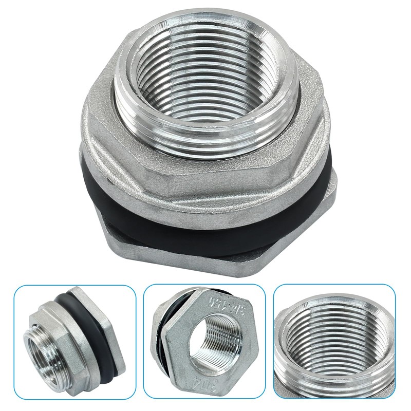 Rierdge 2 Pack Bulkhead Water Tank Fitting, 3/4" Stainless Steel