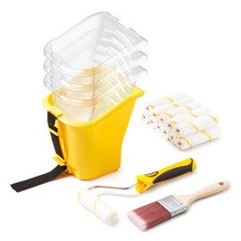 Voomey 18 Pcs Paint Bucket Hand Held,Paint Roller 4 Inch,Paint Brush,Integrated Magnetic Brush Grip,Suitable for Decoration, Repairs, Small Paint and Coating Projects.