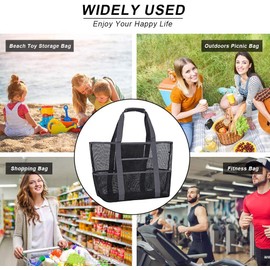 Qcfang Mesh Beach Tote Bag 27.5x14.1 Inch Foldable Extra Large Toy Tote Bag Lightweight Oversized 9 Pockets Picnic Bag Reusable XL Shopping Grocery Bag