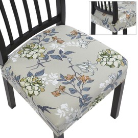 SearchI Dining Chair Seat Covers Set of 6, Stretch Removable Chair Covers for Dining Chairs, Kitchen Chair Covers Protector(Green Grey Flower)