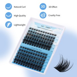 Cluster Eyelash Extensions, 144 Pieces, Cluster Eyelashes, Individual Eyelashes, D-Curls, 0.07 mm, 8-16 mm Wide Stem, Natural Eyelashes, DIY Eyelash Extensions, GEMERRY Eyelashes (B02-D-0.07-8-16 mm)