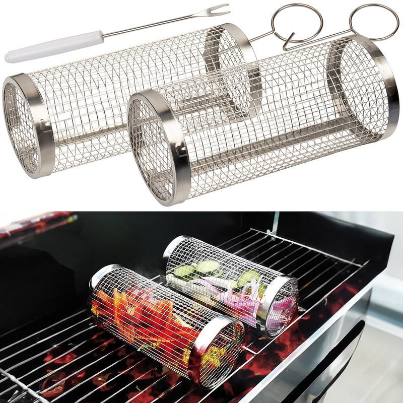 Rosenstein & Söhne Grill basket cylinder: set of 2 stainless