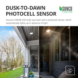 Sunco Lighting 4 Pack PAR38 LED Bulb with Dusk-to-Dawn Photocell Sensor, 15W=120W, 5000K Daylight, 1250 LM, Auto On/Off, Security Spotlight Indoor/Outdoor - UL & Energy Star Listed