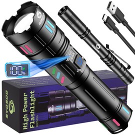 Gosdas Rechargeable Flashlights High Lumens 2000 Long Distance, Single Click 3 Modes, Super Bright LED Flashlight USB C Long Lasting 10H, Powerful Strong Flash Light for Security Hiking Camping