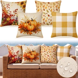 Mixweer 4 Set Vintage Fall Waterproof Outdoor Throw Pillows 18 x 18 Inch Outdoor Pillow Covers -Theme Home Decor for Porch Patio Furniture Couch Sofa Garden Farmhouse Decorations