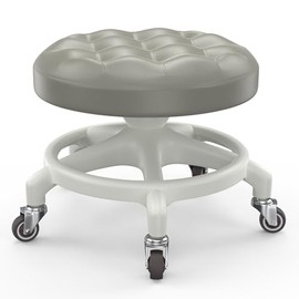 KinShare Heavy-Duty 450lbs Rolling Stool – Low Profile PU Leather Seat with Upgraded Silent 360° Rubber Wheels & Anti-Tip Base | For Mechanic, Workshop, Office, Home, Manicure | Grey Seat, White Frame