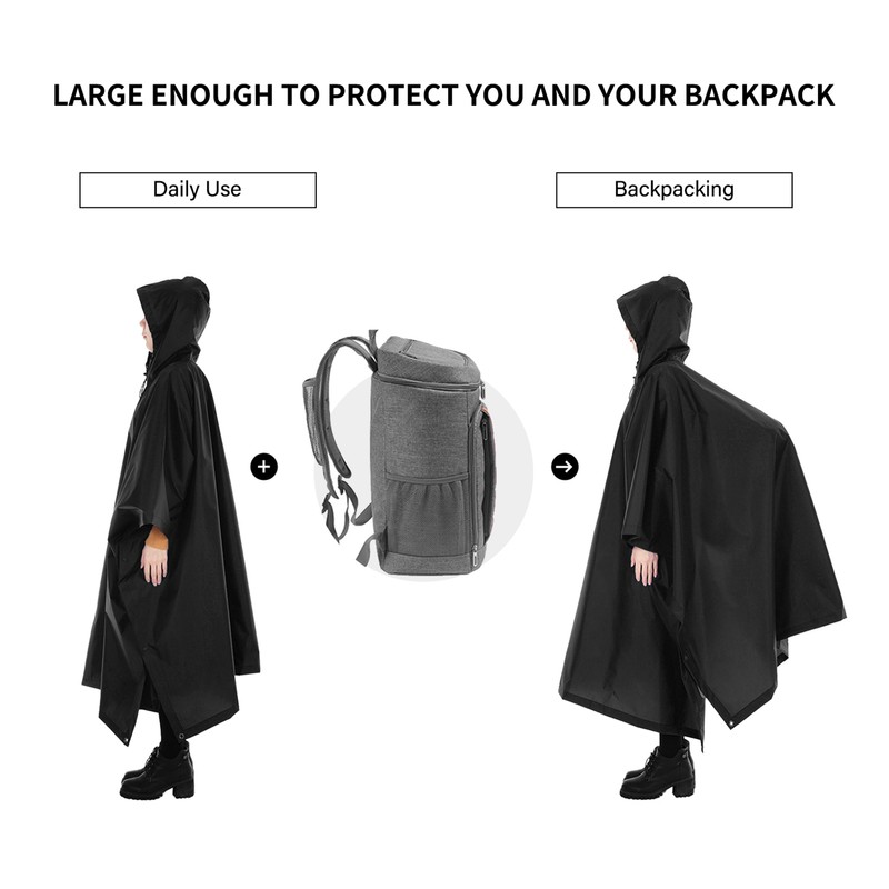 3-in-1 Waterproof Rain Poncho Lightweight Hooded Rain Coat Picnic Mat
