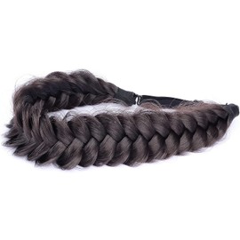 BOBIYA Messy Wide 2 Strands Synthetic Hair Auburn Braided Headband Classic Chunky Braided Headband Elastic Stretch Braided Hair Band (Deep Brown)