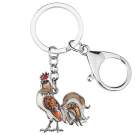 Llaveros de metal esmaltado para mujer, diseño de gallo de gallina, Marrón, 49mm x 46mm