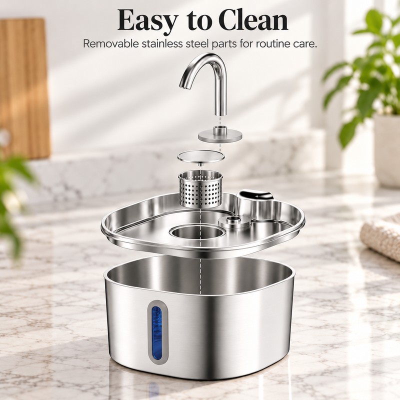 2.2L Smart Motion Sensor Cat Water Fountain – Stainless Steel