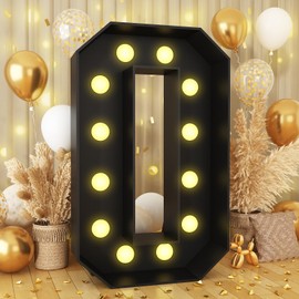 Froova 4FT Numbers Marquee 0, Black Large Light Up Number 4 Feet Tall, Big Mosaic Numbers 0 with Lights Cardboard Pre-Cut Frame Cut-Out Foam Board Sign Prom Party Birthday Anniversary 2025 Graduation