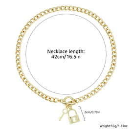 BONJOULRY 18K Gold Lock Necklace for Women Key Lock Necklaces Toggle Paperclip Chain Necklace Charm Choker Accessories Fine Jewelry Gift Fashion Thick OT Buckle Padlock Necklaces Jewelry