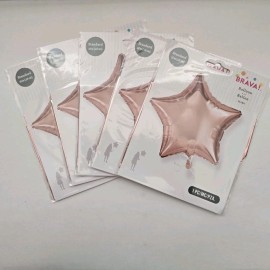 BRAVA 5- Foil Star Pink Balloons Mylar Party-Birthday- Graduation Balloons NEW Sealed