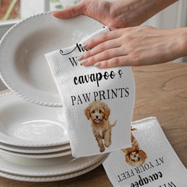 OTOUO Cavapoo Gifts Kitchen Towels Set of 2, Cavapoo Gifts for Cavapoo Lovers, Cavapoo Mom Gifts for Women Dish Towels for Kitchen Bathroom, Cavapoo Dog Bathroom Kitchen Decor, 16x24 Inches
