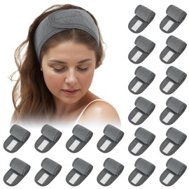TopTie 20 Pcs Spa Headband Bulk SPA Facial Hair Band for Washing Face Makeup Headbands, Spa Wraps for Skincare - Gray